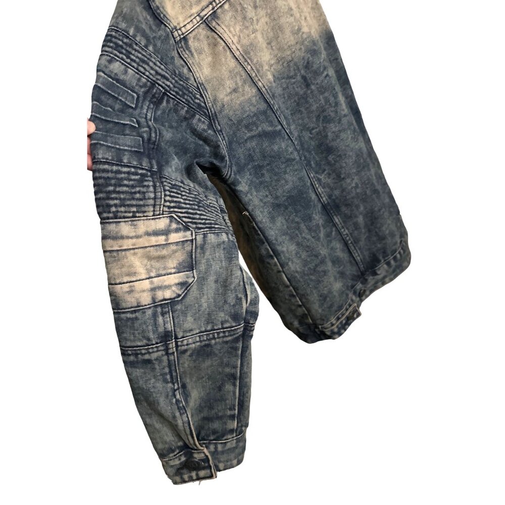 Acid Wash Jean Jacket Viscose Button Up Retro Textured LR Scoop Size Large - Picture 6 of 9